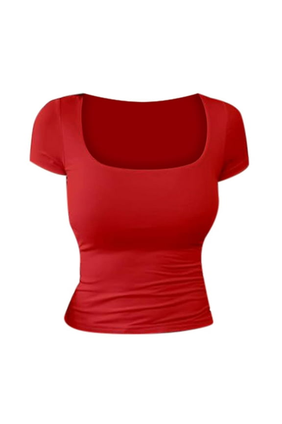 Women's Slim Fit U Neck Short Sleeve T-Shirt - Fashionable Solid Color for Various Occasions