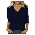 thumbnail image 1 of Women's Slim Fit V Neck 3/4 Sleeve Tunic T-Shirt Summer Basic Blouse Comfortable Beachwear Pullover Tops Casual Ladies Fashion, 1 of 8