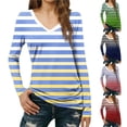 thumbnail image 1 of Women's Slim Fit V Neck Long Sleeve Top Shirts Blouses Striped Pattern Casual Daily Wear Business Office Work Fashion Essential Gift for Women | CSEONE,Navy XL, 1 of 9