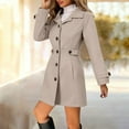 thumbnail image 1 of Women's Slim Fit Wool Blend Trench Coat, Mid-Length Notch Lapel Pea Coat, Single Breasted Button Front Jacket, Waist Defining Overcoat, Tailored A-Line Fall Winter Coat Beige L, 1 of 9