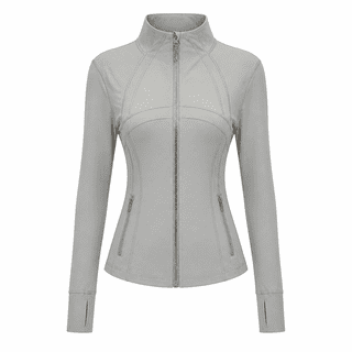 Women's Slim Fit Zip Up Yoga Jacket, Stand Collar Athletic Track Jacket with Thumb Holes and Zip Pockets, Workout Running Gym Coat