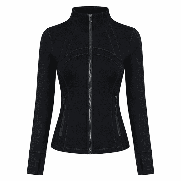 Women's Slim Fit Zip Up Yoga Jacket, Stand Collar Athletic Track Jacket with Thumb Holes and Zip Pockets, Workout Running Gym Coat