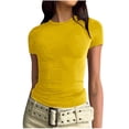 thumbnail image 1 of Women's Slim Fitting Sexy Basic Tees Clearance Vintage Summer Tops Woman Solid Color Plain Tees Lady Crewneck T Shirt Short Sleeve Western Shirts 2023 Tunic Yellow XL, 1 of 8