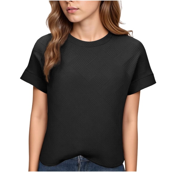 Women's Slim Knitted T Shirts Ribbed Crew Neck Short Sleeve Shirts Casual Summer Comfortable Fashion Base Tops