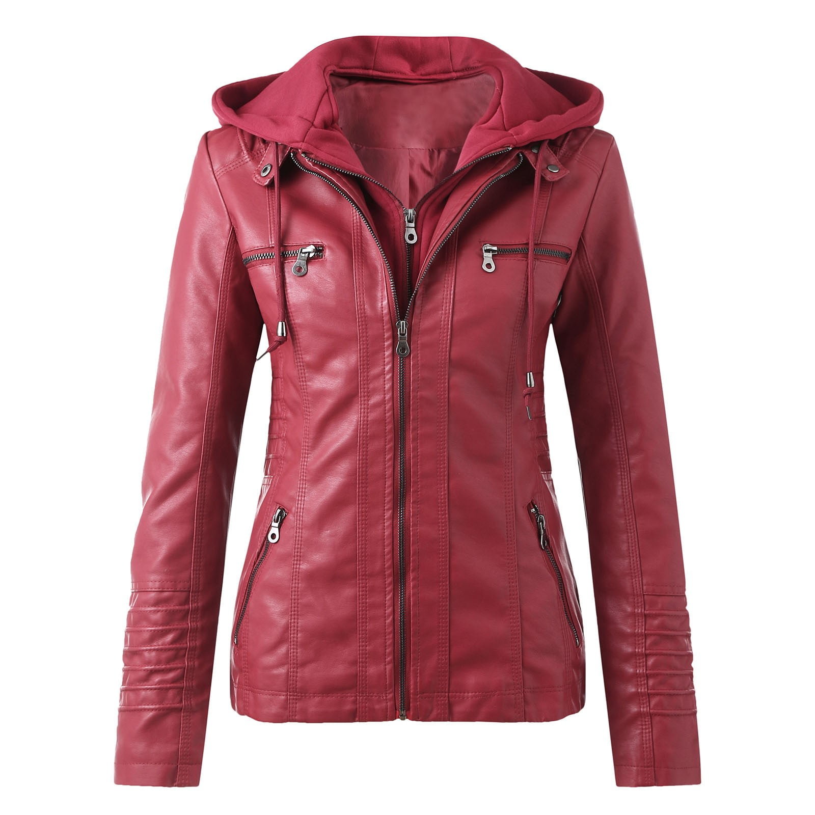 Women's Slim Leather Stand Collar Zip Motorcycle Suit Women Coats