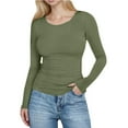 thumbnail image 1 of Women's Slim Shirt Long Sleeve Crewneck Solid Ribbed Knit Pullover Tops Olive Green M, 1 of 7
