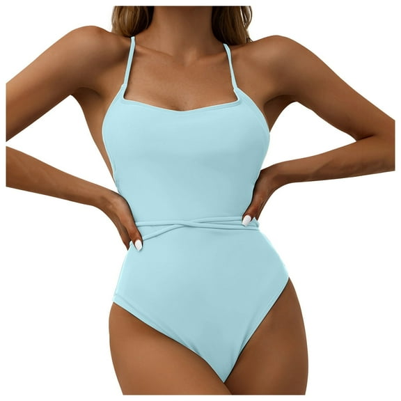 Women's Slim Slim Conservative Sexy One- Piece Solid Color High Waist Swimsuit,Size L