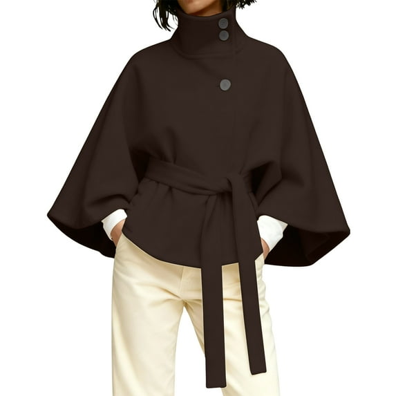 Women's Slim Turtleneck Short Wool Coat Solid Color Outerwear, Fitted Design for Elegant and Warm Winter Fashion,Coffee,XL