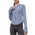 thumbnail image 1 of Women's Slim Workout Jackets Full Zip Long Sleeve Running Tops Yoga Shirts with Thumb Holes Ladies Hooded Casual Sun Protection Clothing, 1 of 7