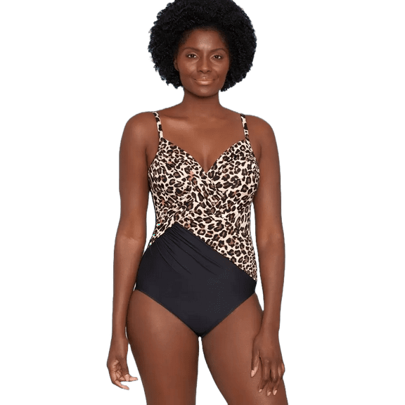 Women's Slimming Control Cross Front One Piece Swimsuit - (Black, 10)
