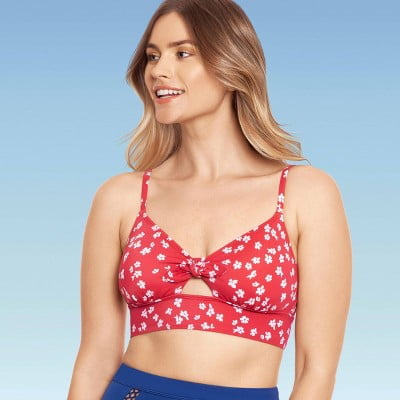 Women's Slimming Control Tie-Front Bikini Top - Beach Betty by Miracle Brands Red Floral XL
