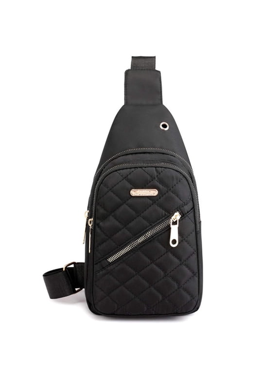 Women's Nylon Sling Bag, Crossbody, Daypack, Fanny Pack, Travel, Casual, Chest Bag, Black