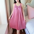 thumbnail image 1 of Women's Sling Pajamas Suit Summer Elegant Solid V Neck Casual Sleeveless Satin Sleepwear Dress Home Wear Nightdress Watermelon Red Free Size, 1 of 4