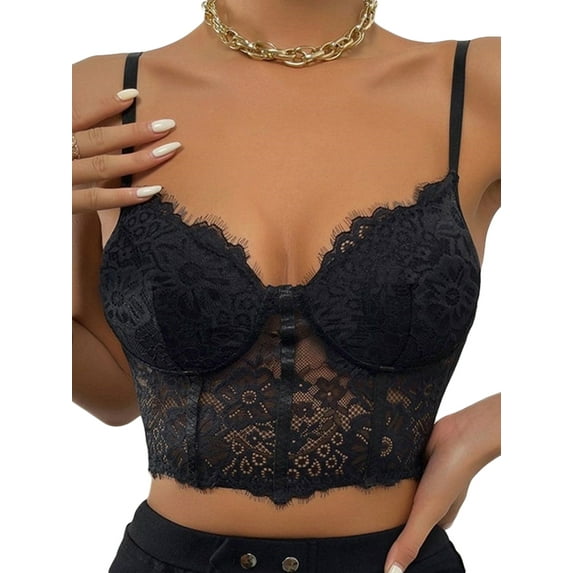 Women's Sling Tank Tops, V-Neck Spaghetti Strap Solid Color Slim Fit Summer Lace Crop Vest