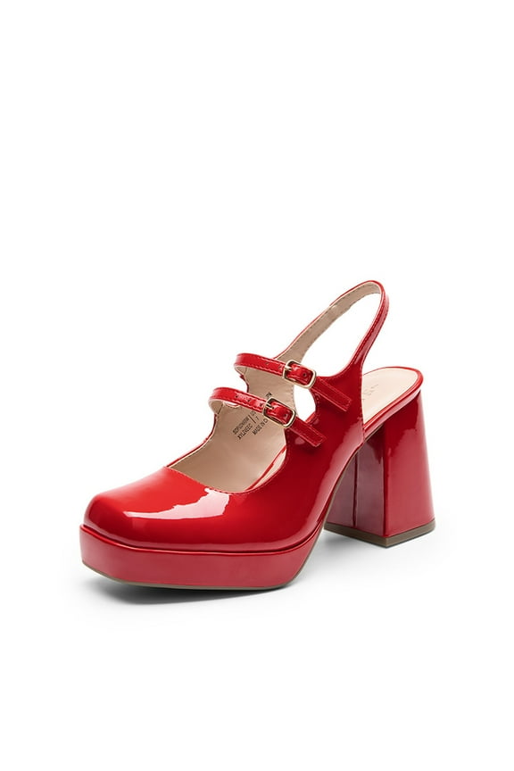 Women's Slingback Chunky Heels Mary Jane Pumps Shoes With Buckle Straps