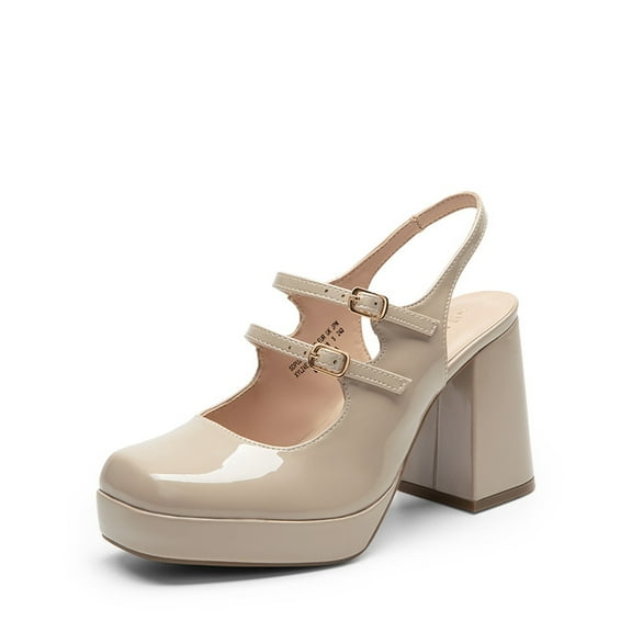 Women's Slingback Chunky Heels Mary Jane Pumps Shoes With Buckle Straps