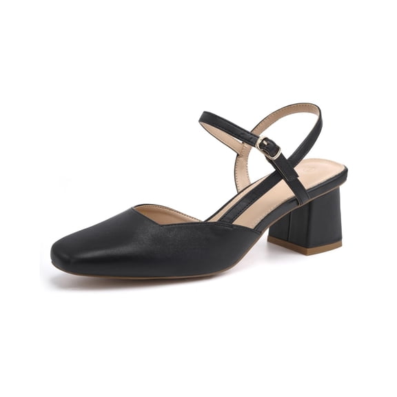 Women's Slingback Chunky Low Heels Closed Square Toe Heel Wedding Party Dress Pumps Shoes