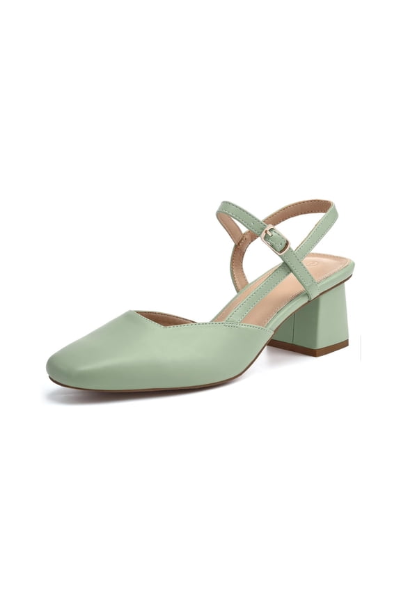 Women's Slingback Chunky Low Heels Closed Square Toe Heel Wedding Party Dress Pumps Shoes