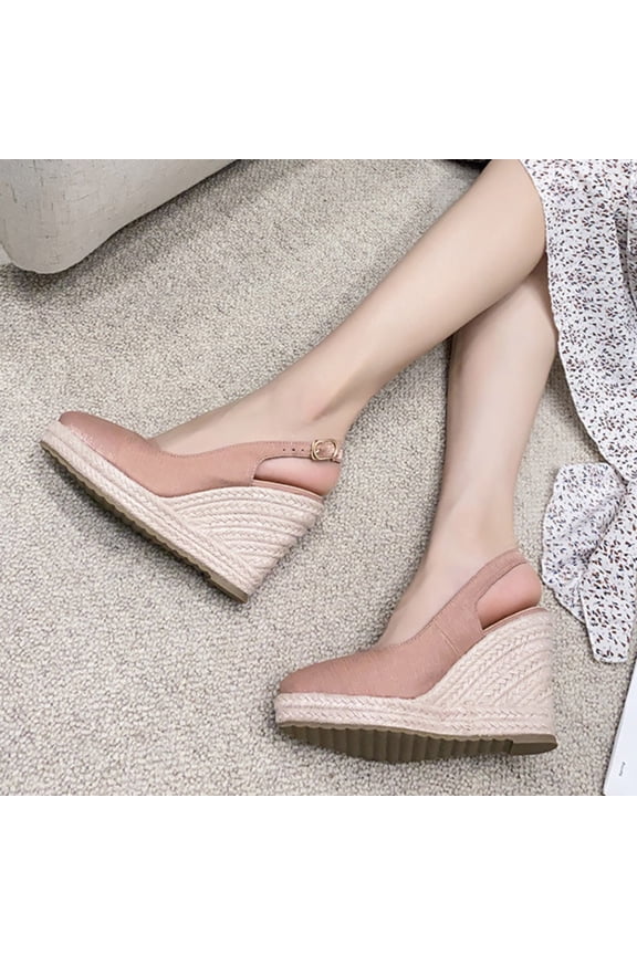 Women's Slingback Espadrille Wedge Heels, Pointed Toe Platform Sandals, Casual Summer Shoes for Beach, Vacation, Daily Wear Rose Gold 37