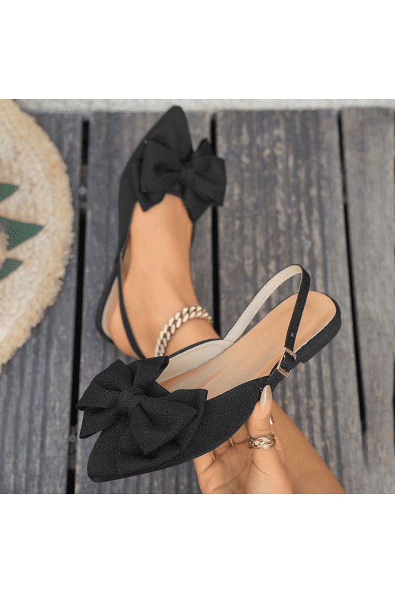 Women’s Slingback Flat Sandals with Oversized Bow, Elegant Pointed Toe Dress Shoes, Soft Fabric Upper, Buckle Strap Comfort Flats for Casual, Office, Party, Summer Wear