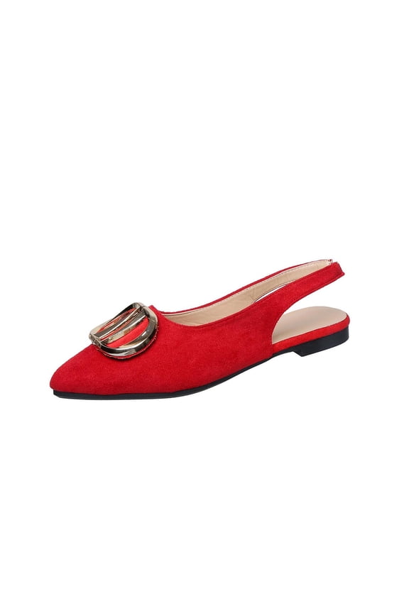 Women's Slingback Flats – Classic Pointed Toe Metal Buckle Dress Shoes with Back Straps and Low Heel