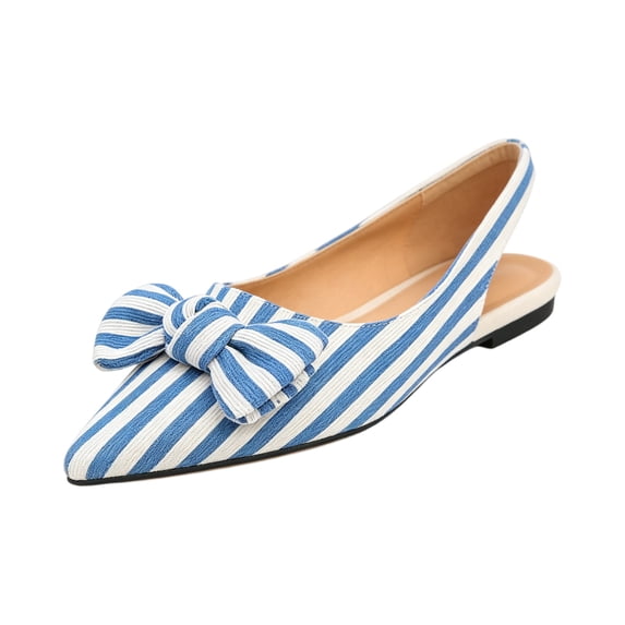 Women's Slingback Flats Pointed Toe Dressy Bow Striped Shoes | Closed Toe Flats, Work Flats for Women Office, Cute Business Casual Flats, Comfortable Dress Shoes, 42