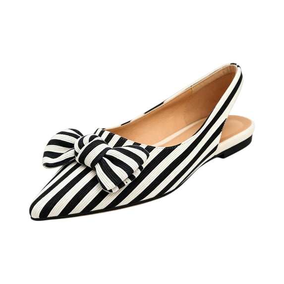Women's Slingback Flats Pointed Toe Dressy Bow Striped Shoes | Closed Toe Flats, Work Flats for Women Office, Cute Business Casual Flats, Comfortable Dress Shoes, 43