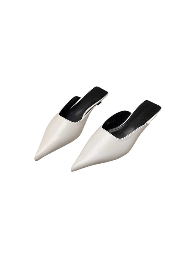 Women's Slingback Kitten High Heels Pointed Toe Closed Slip-On Mules Backless Formal Slippers White 8