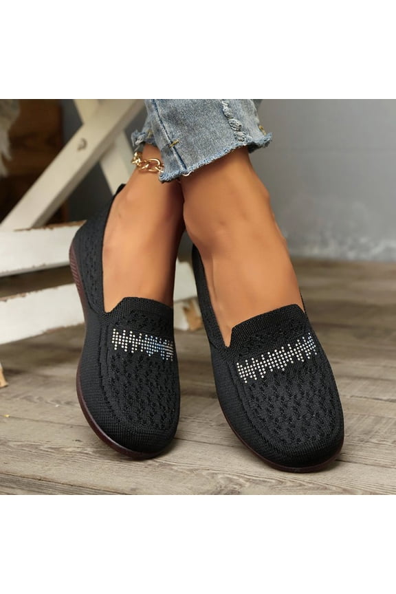 Women's Slip on Flats, Breathable Mesh Casual Loafers for Women, Lightweight Knit Round Toe Comfortable Flat Shoes for Daily Walking, Errands, and Relaxed Wear
