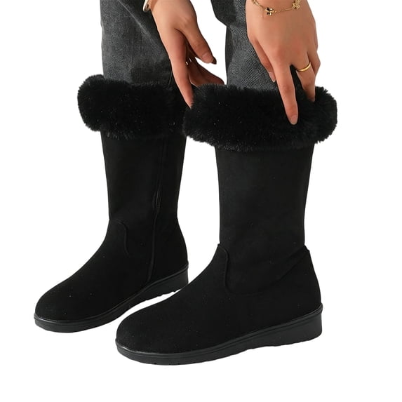 Women's Slip on Knee High Boots, Plus Size Warm Fleece Lined Side Zipper Round Toe Winter Boots with Breathable Upper and Non Slip Sole, Cozy Footwear for Cold Weather Daily Wear