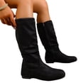 thumbnail image 1 of Women's Slip on Mid Calf Boots, Plus Size Suede Side Zipper Round Toe Casual Boots with Breathable Lining and Cushion Sole, Comfortable Footwear for Everyday Wear, 1 of 7