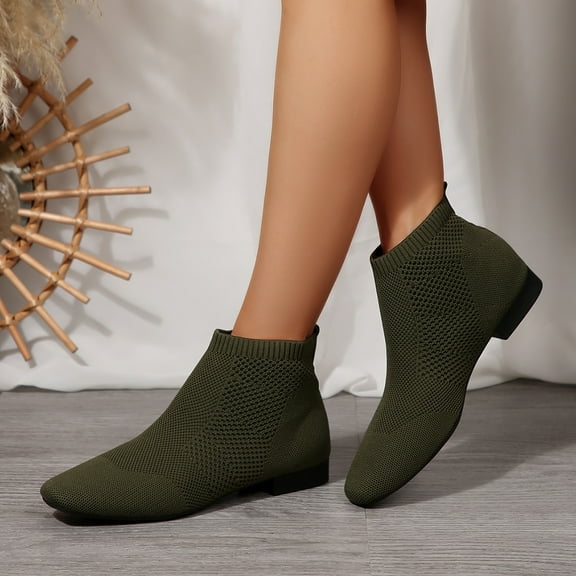 Women's Slip-On Ankle Boots - Pointed Toe Low Heel with Elastic Sides