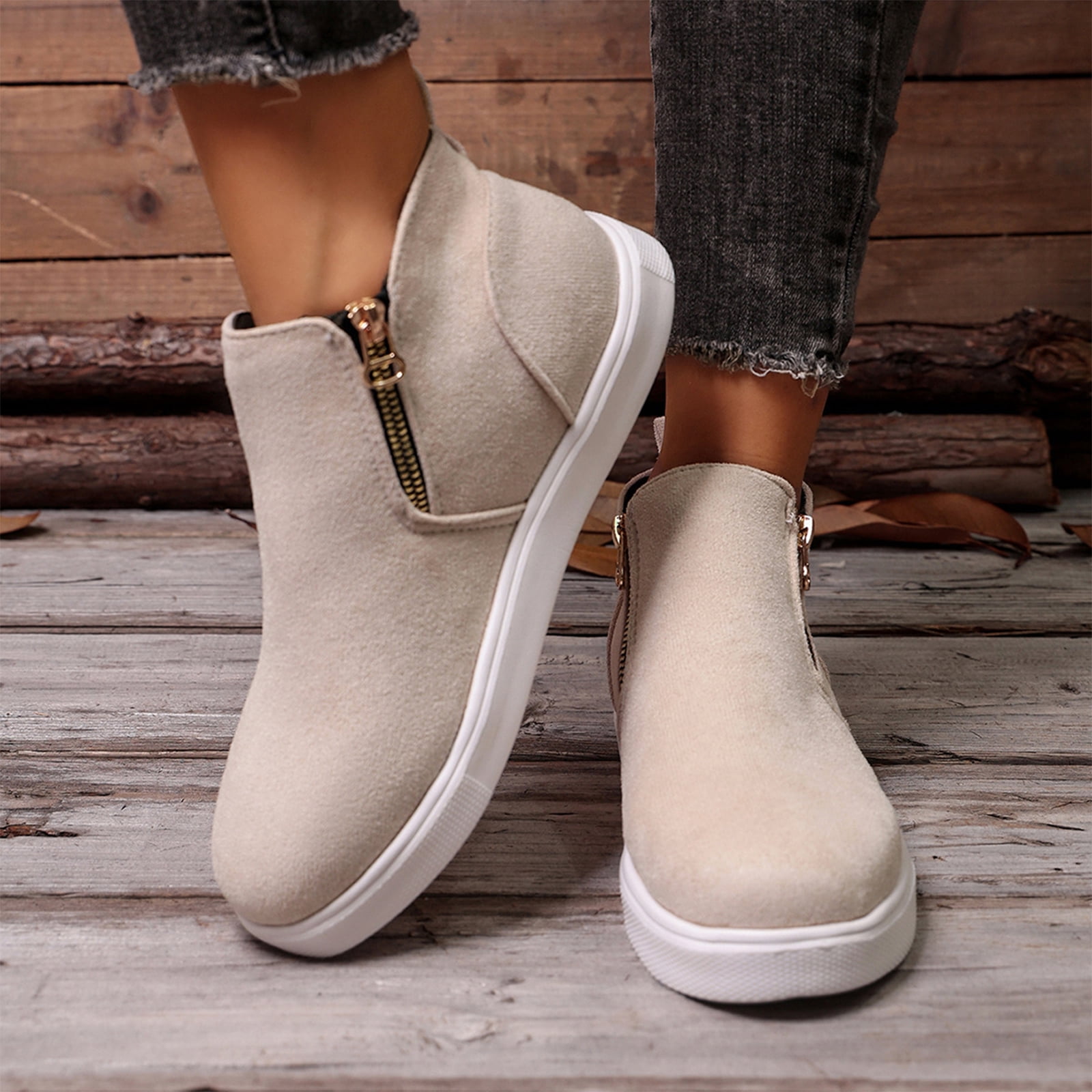 Women's Slip On Breathable Walking Shoes, Double Zipper High Top Casual Design with Cushion Sole, Trendy Sneakers for Daily Leisure Gift
