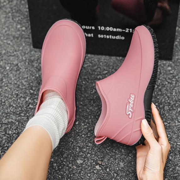 Women's Slip On Breathable Walking Shoes, Low Cut Soft Sole Waterproof Short Rain Boots Design with Cushion Comfort, Sneakers for Daily Leisure Gift