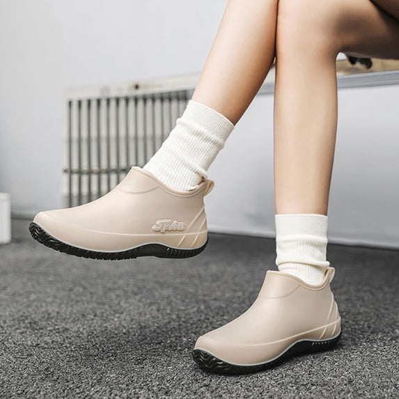 Women's Slip On Breathable Walking Shoes, Low Cut Soft Sole Waterproof Short Rain Boots Design with Cushion Comfort, Sneakers for Daily Leisure Gift
