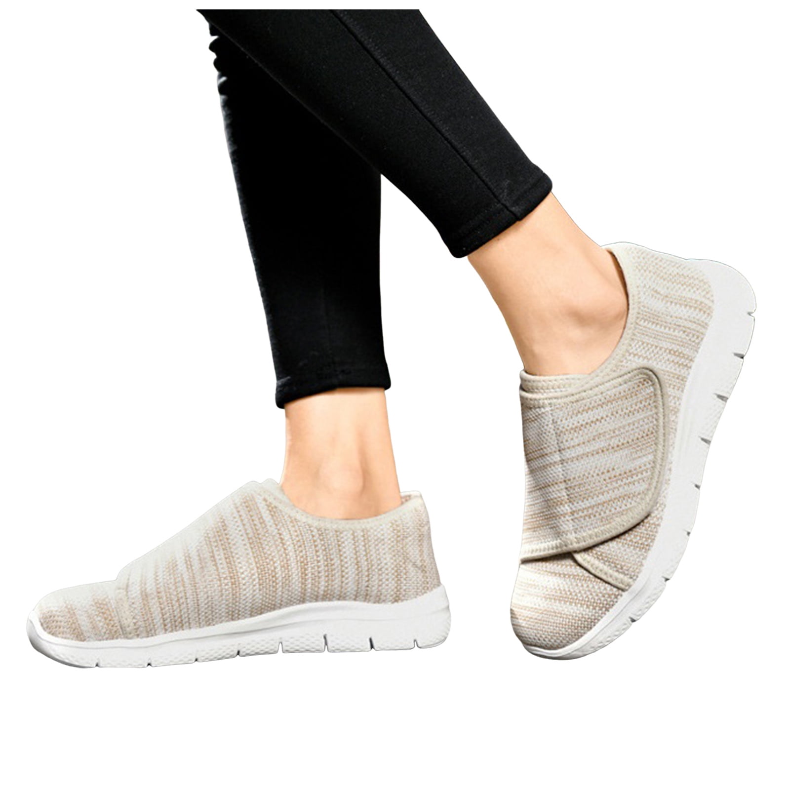 Women's Slip On Canvas Casual Shoes Wide Toe Box Lightweight Sneakers Hook and Loop Non Slip Teenis Shoes Beige Size 9