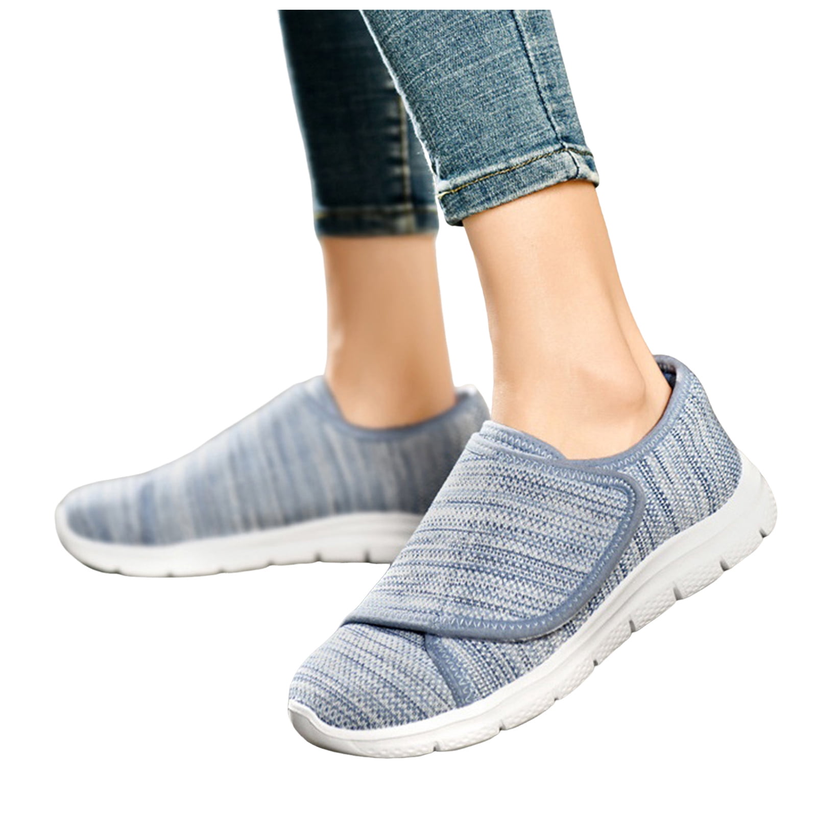 Women's Slip On Canvas Casual Shoes Wide Toe Box Lightweight Sneakers Hook and Loop Non Slip Teenis Shoes Blue Size 10