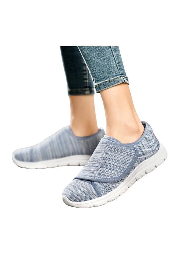 Women's Slip On Canvas Casual Shoes Wide Toe Box Lightweight Sneakers Hook and Loop Non Slip Teenis Shoes Blue Size 10