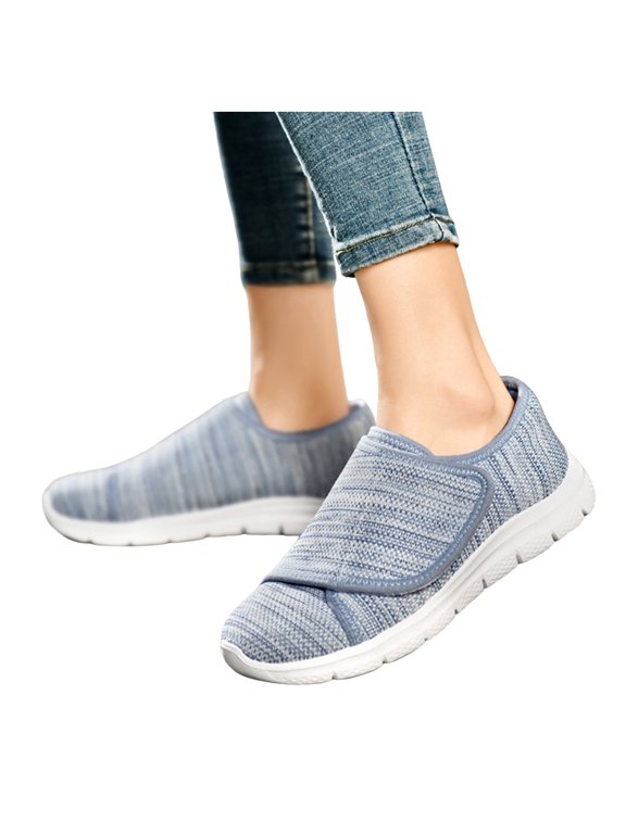 Women's Slip On Canvas Casual Shoes Wide Toe Box Lightweight Sneakers Hook and Loop Non Slip Teenis Shoes Blue Size 7.5
