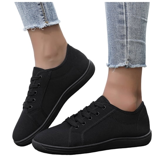 Women's Slip On Canvas Sneaker Lace Up Low Top Casual Walking Shoes Classic Comfortable Flat Fashion Skate Shoes Black Size 8.5
