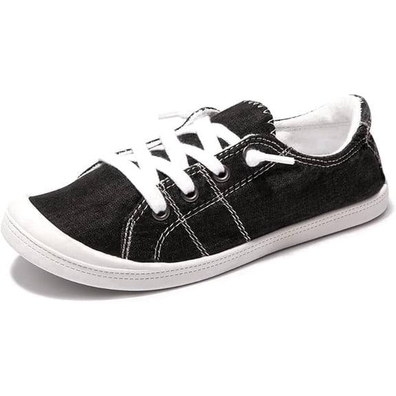 Women's Slip-On Canvas Sneakers - Lightweight Low Top Casual Walking Shoes with Comfortable Flat Sole