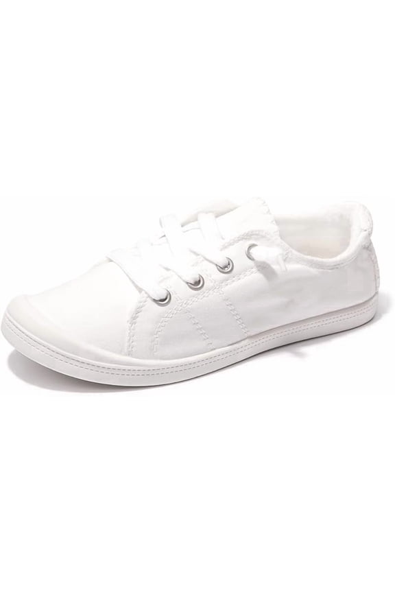 Women's Slip-On Canvas Sneakers - Lightweight Low Top Casual Walking Shoes with Comfortable Flat Sole