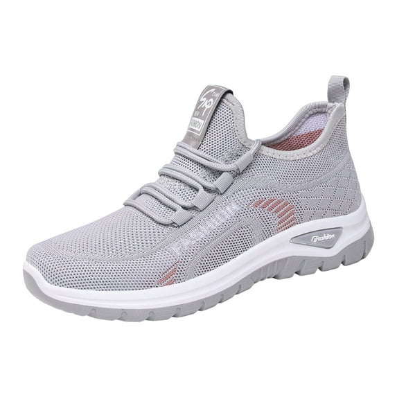 Women's Slip On Casual Walking Shoes Breathable Jogger Running Shoes Comfortable Workout Gym Lace Up Sneakers Gray Size 8.5