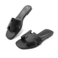 thumbnail image 1 of Women's Slip-On Flat Sandals One Band Design Faux Leather Casual Slides, 1 of 4