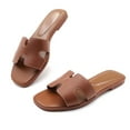thumbnail image 1 of Women's Slip-On Flat Sandals One Band Design Faux Leather Casual Slides, 1 of 4