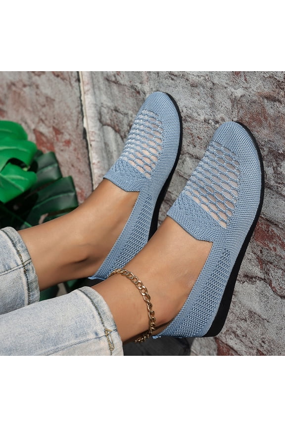 Women's Slip-On Flats, Breathable Knit Shoes for Women with Soft Flat Sole, Casual Low-Top Round Toe Loafers for Work, Walking, and Daily Outings