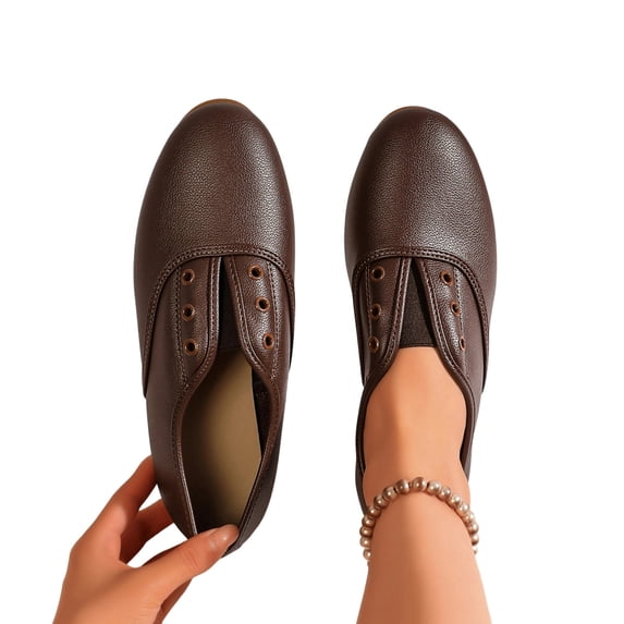 Women's Slip On Flats Lightweight Soft Round Toe Breathable Casual Walking Shoes Women's Casual Solid Color Closed Toe Flat Shoes