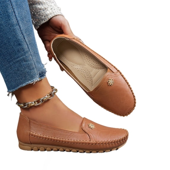 Women’s Slip-On Loafers Flats, Soft Leather Comfort Walking Shoes, Lightweight Non-Slip Driving Moccasins