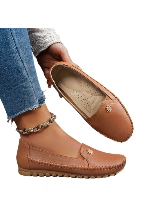 Women’s Slip-On Loafers Flats, Soft Leather Comfort Walking Shoes, Lightweight Non-Slip Driving Moccasins