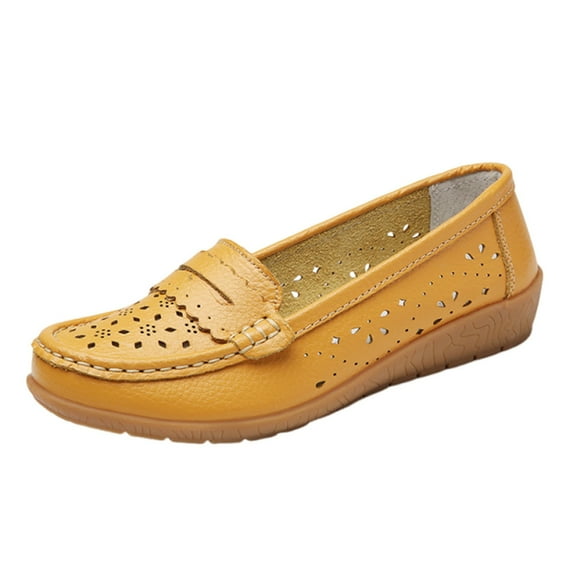 Women's Slip-On Loafers Lightweight Non-Slip Casual Shoes Breathable Leather Comfortable Wedge Summer Footwear for Daily Wear Yellow,39